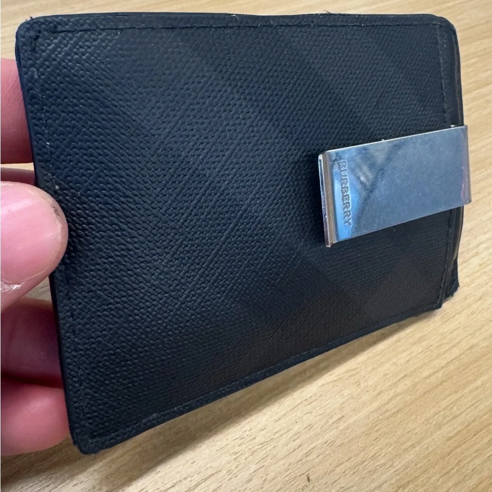 Burberry Black Check Card Holder with Money Clip